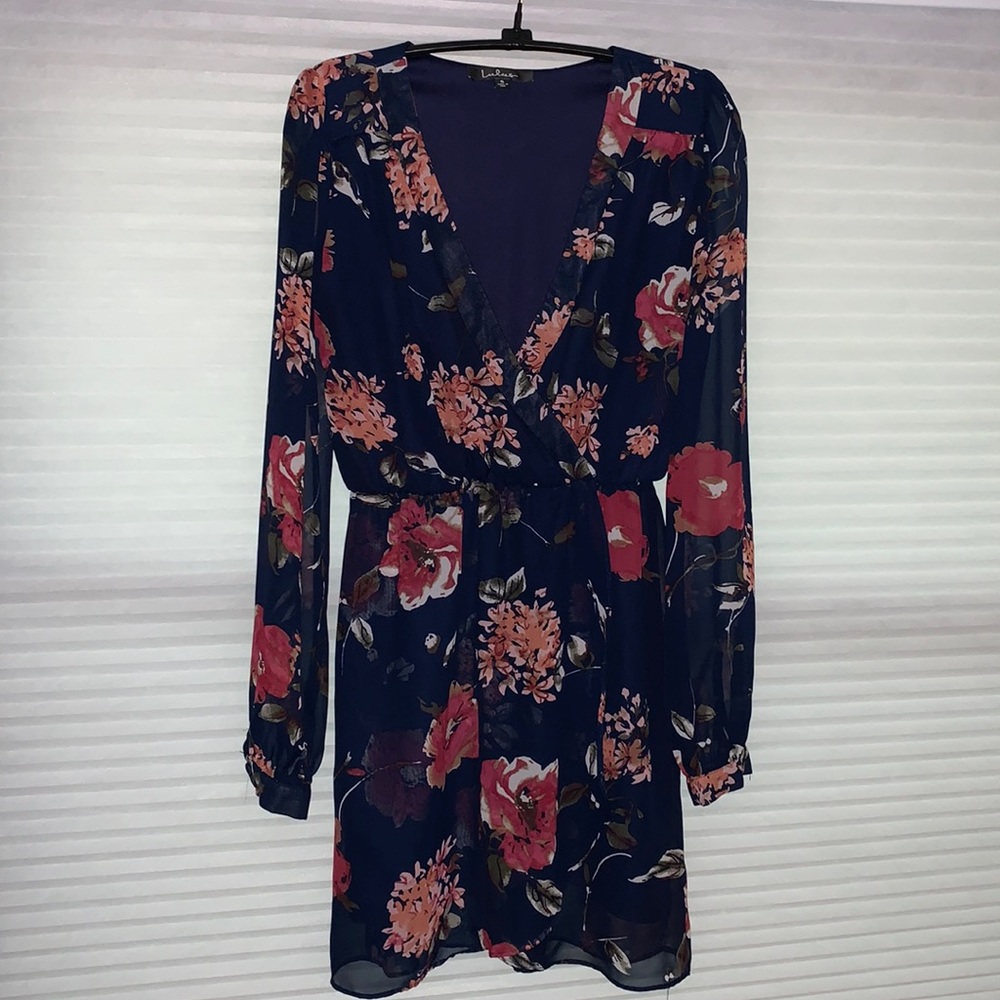 - - Floral long-sleeved sheer dress